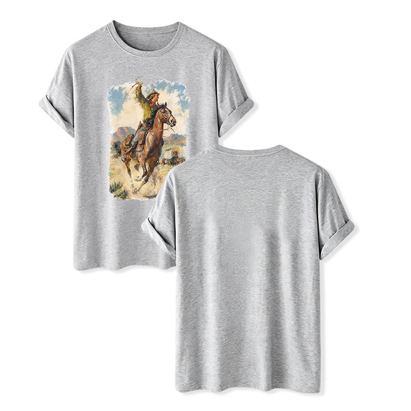 Peinture à l'huile vintage, fouet de cowboy, chemise western sauvage - Gris - 2XL - image 8