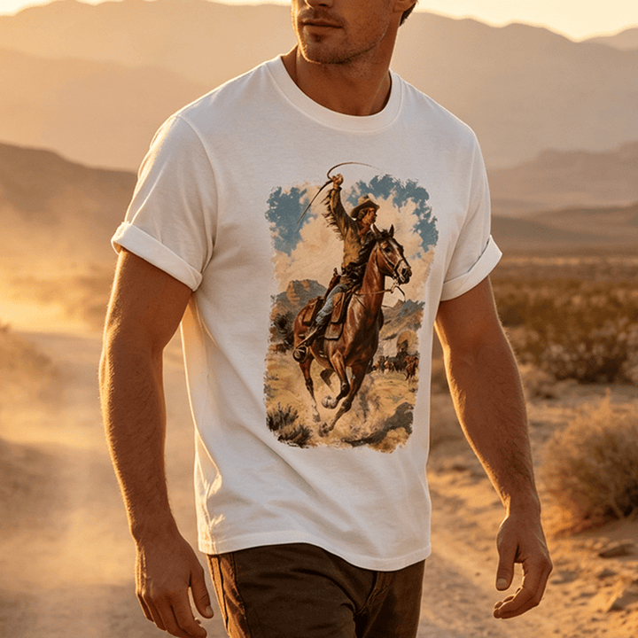 Peinture à l'huile vintage, fouet de cowboy, chemise western sauvage - image 0
