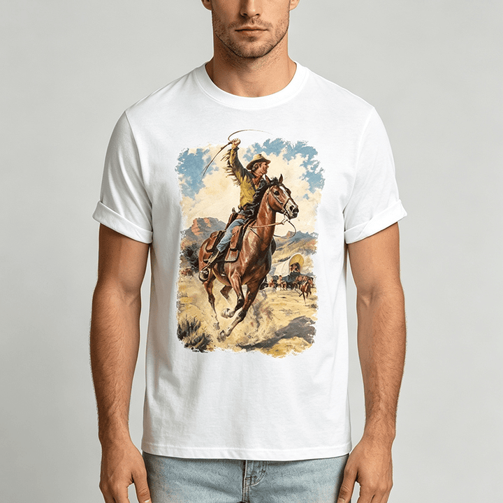 Peinture à l'huile vintage, fouet de cowboy, chemise western sauvage - image 1