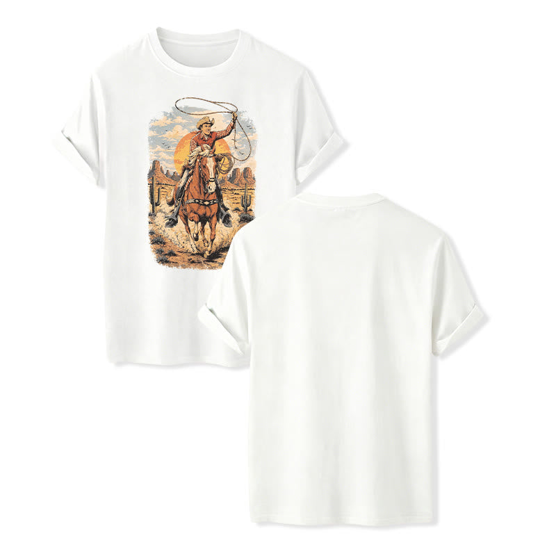 T-shirt imprimé graphique Sunset Desert Cowboy Lasso - Blanc - 2XL - image 5