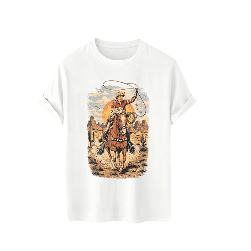 T-shirt imprimé graphique Sunset Desert Cowboy Lasso - image 4