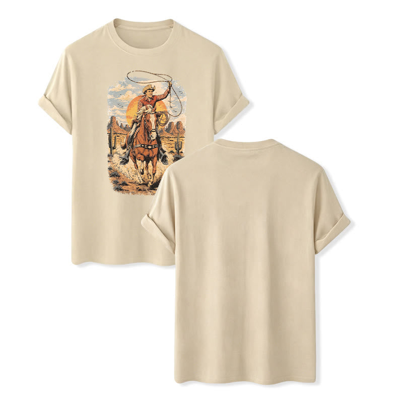 T-shirt imprimé graphique Sunset Desert Cowboy Lasso - Beige - 2XL - image 6