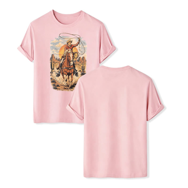 T-shirt imprimé graphique Sunset Desert Cowboy Lasso - Rose - 2XL - image 7