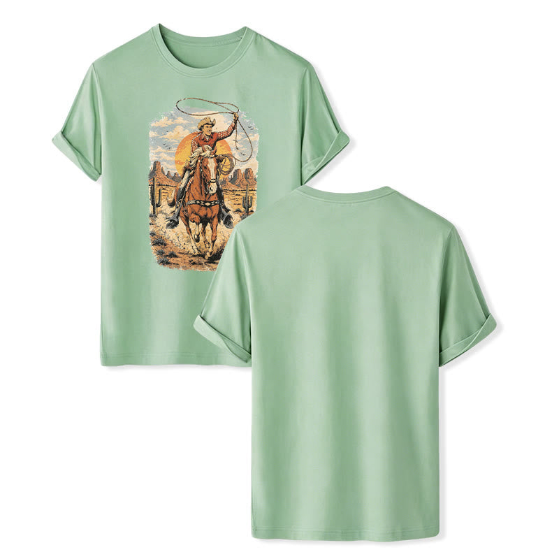 T-shirt imprimé graphique Sunset Desert Cowboy Lasso - Vert - 2XL - image 10
