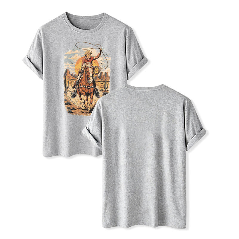 T-shirt imprimé graphique Sunset Desert Cowboy Lasso - Gris - 2XL - image 8