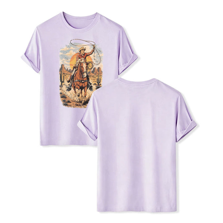 T-shirt imprimé graphique Sunset Desert Cowboy Lasso - Violet - 2XL - image 11