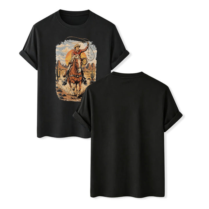 T-shirt imprimé graphique Sunset Desert Cowboy Lasso - Noir - 2XL - image 12