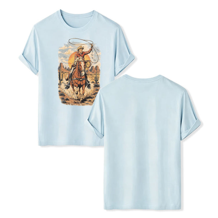 T-shirt imprimé graphique Sunset Desert Cowboy Lasso - Bleu - 2XL - image 9