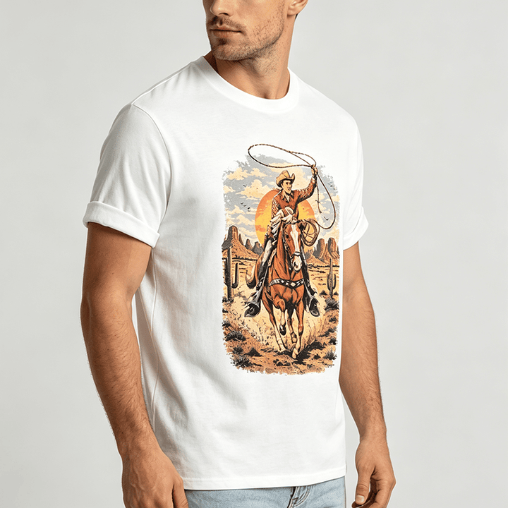 T-shirt imprimé graphique Sunset Desert Cowboy Lasso - image 2