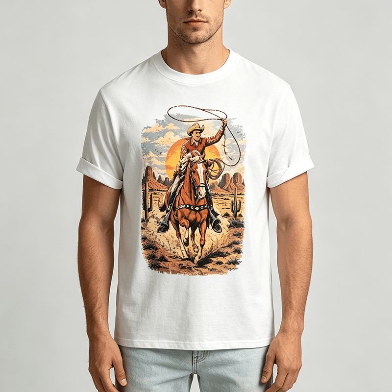 T-shirt imprimé graphique Sunset Desert Cowboy Lasso - image 1