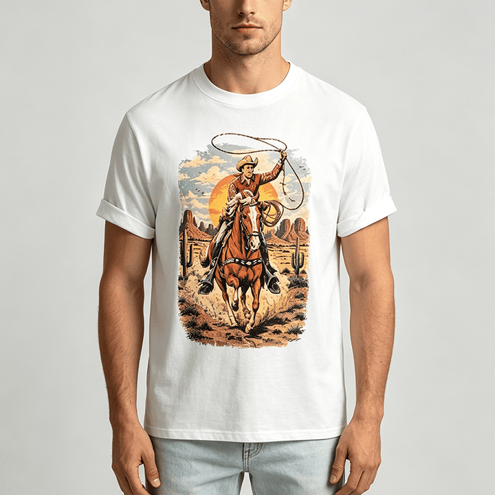 T-shirt imprimé graphique Sunset Desert Cowboy Lasso - image 1