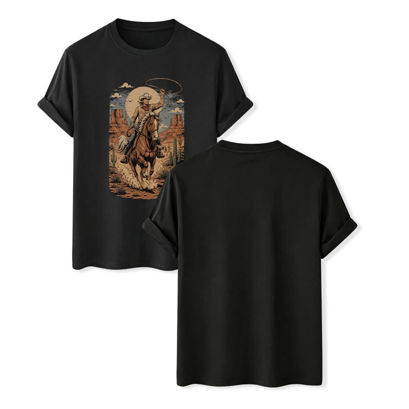 T-shirt à imprimé graphique rétro Canyon Cowboy Lasso - Noir - 2XL - image 12