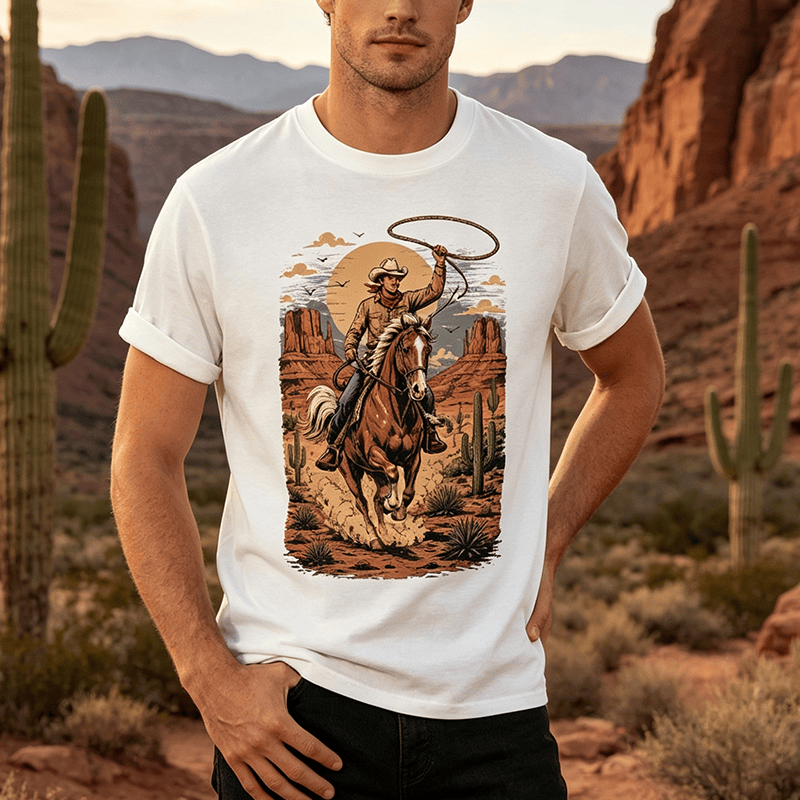 T-shirt à imprimé graphique rétro Canyon Cowboy Lasso - image 0