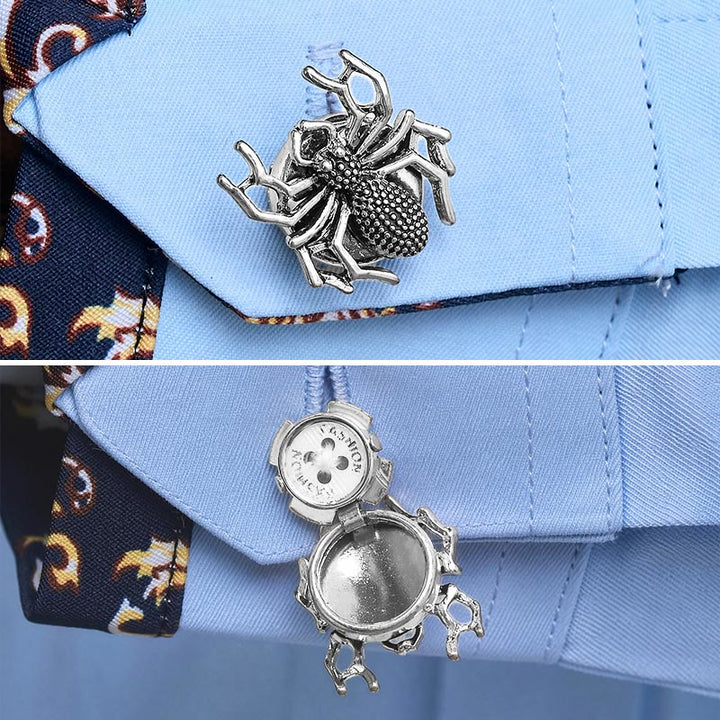 1 paire de couvre-boutons de chemise à pression en forme d'araignée - Argent - image 8