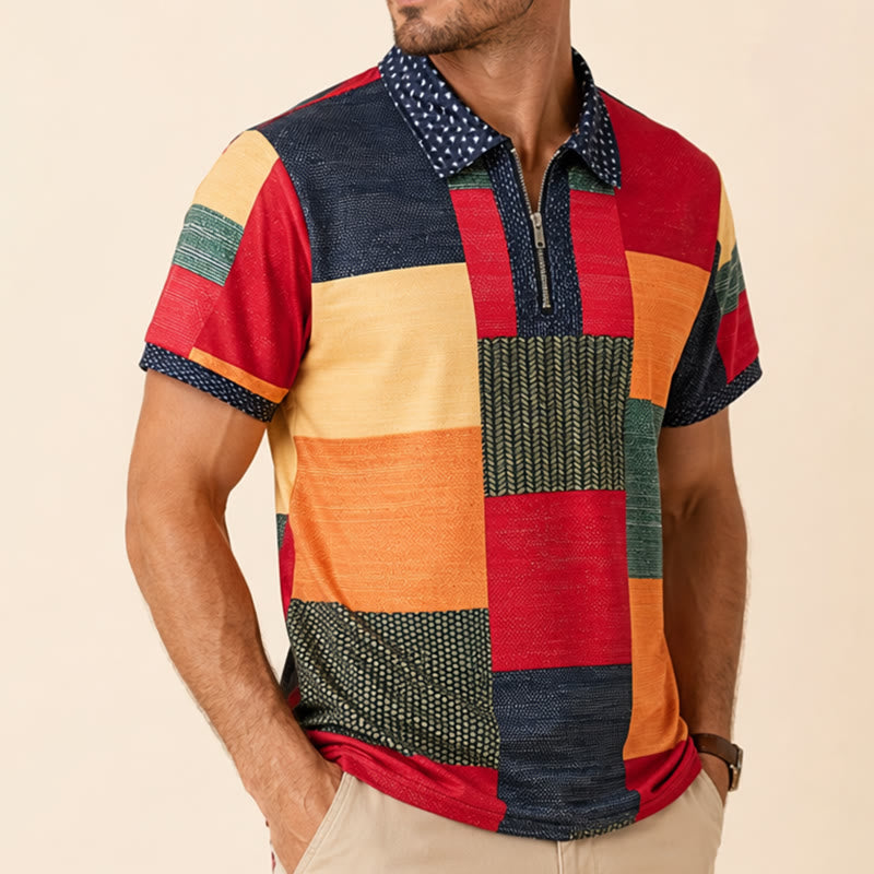 Polo à col zippé imprimé 3D style streetwear et couleurs contrastées - image 3