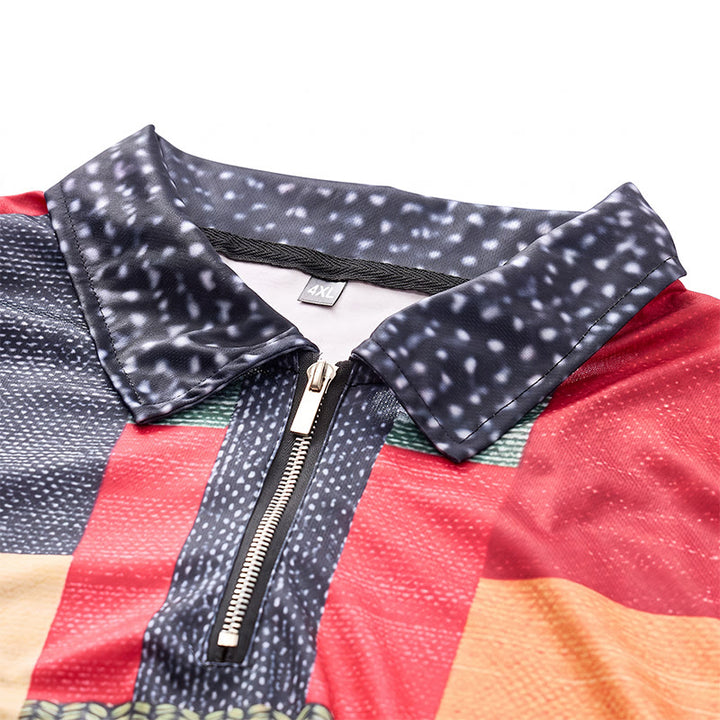Polo à col zippé imprimé 3D style streetwear et couleurs contrastées - image 4