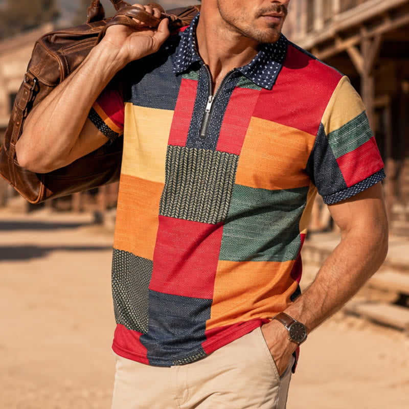 Polo à col zippé imprimé 3D style streetwear et couleurs contrastées - Multicolore - 6XL - image 0