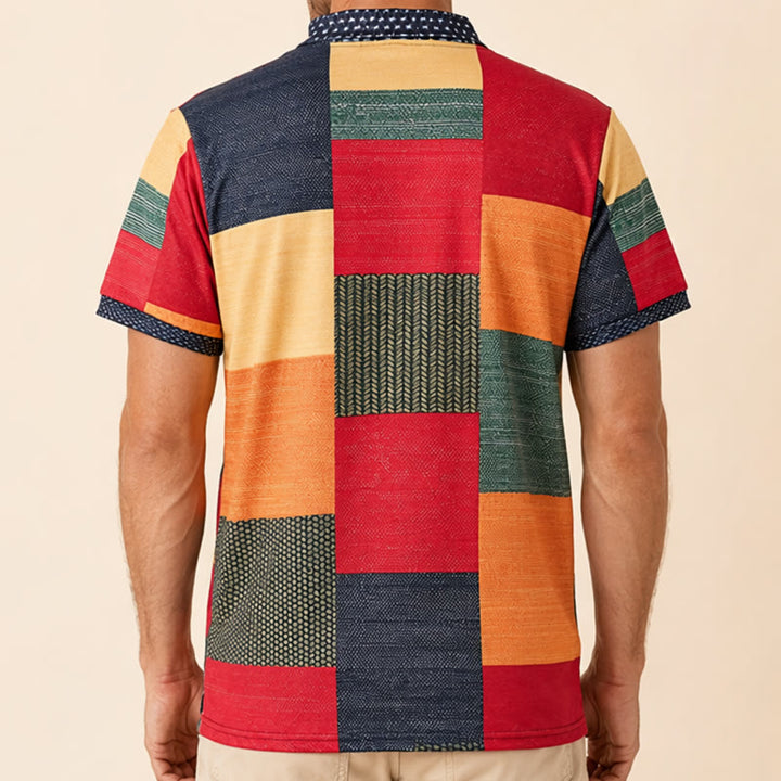 Polo à col zippé imprimé 3D style streetwear et couleurs contrastées - image 2