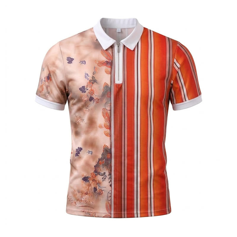 Polo à col zippé, imprimé 3D à rayures florales et motif fendu - image 9