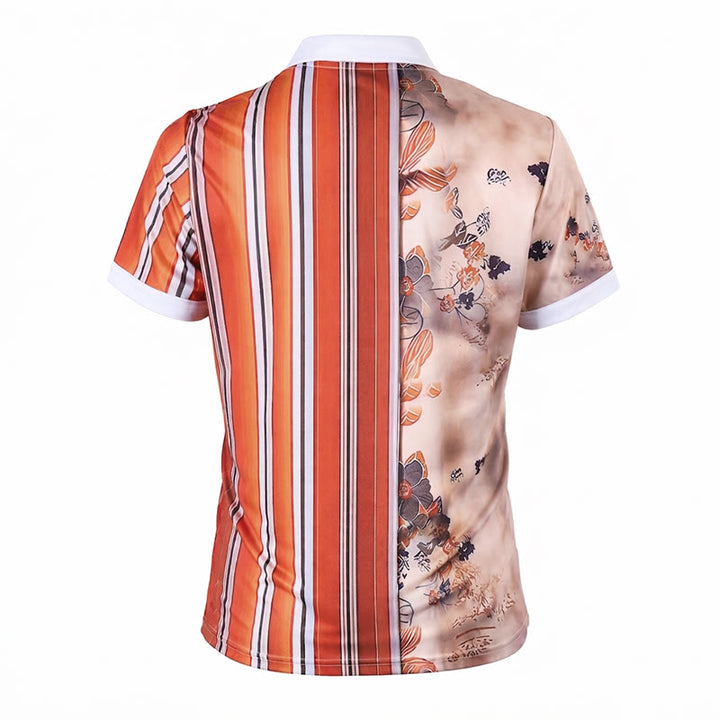 Polo à col zippé, imprimé 3D à rayures florales et motif fendu - image 10