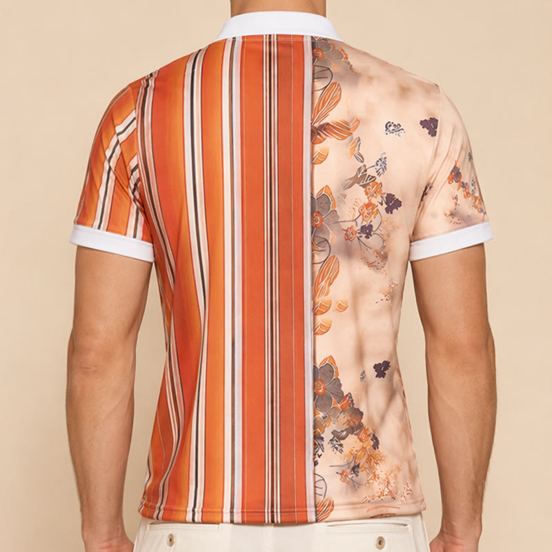 Polo à col zippé, imprimé 3D à rayures florales et motif fendu - image 2
