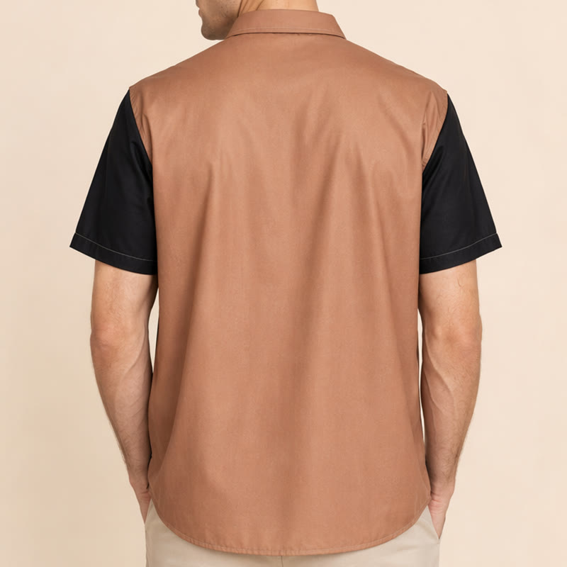 Chemise hawaïenne décontractée pour homme, motif palmiers et blocs de couleurs - image 2