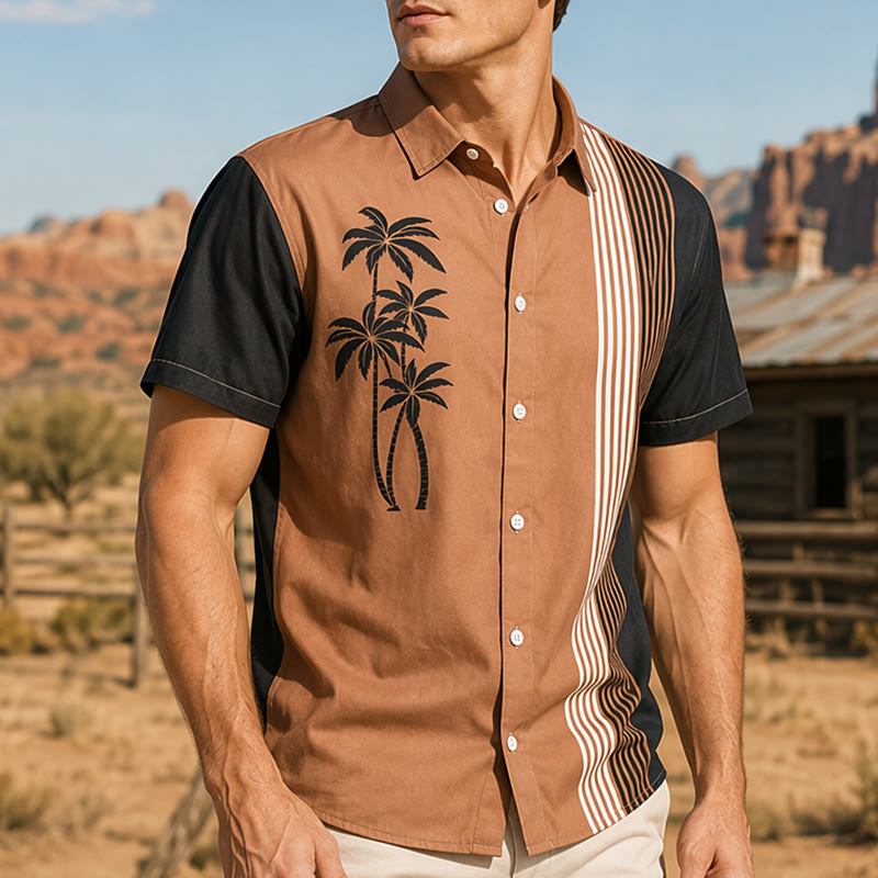 Chemise hawaïenne décontractée pour homme, motif palmiers et blocs de couleurs - Style n° 1 - 5XL - image 0