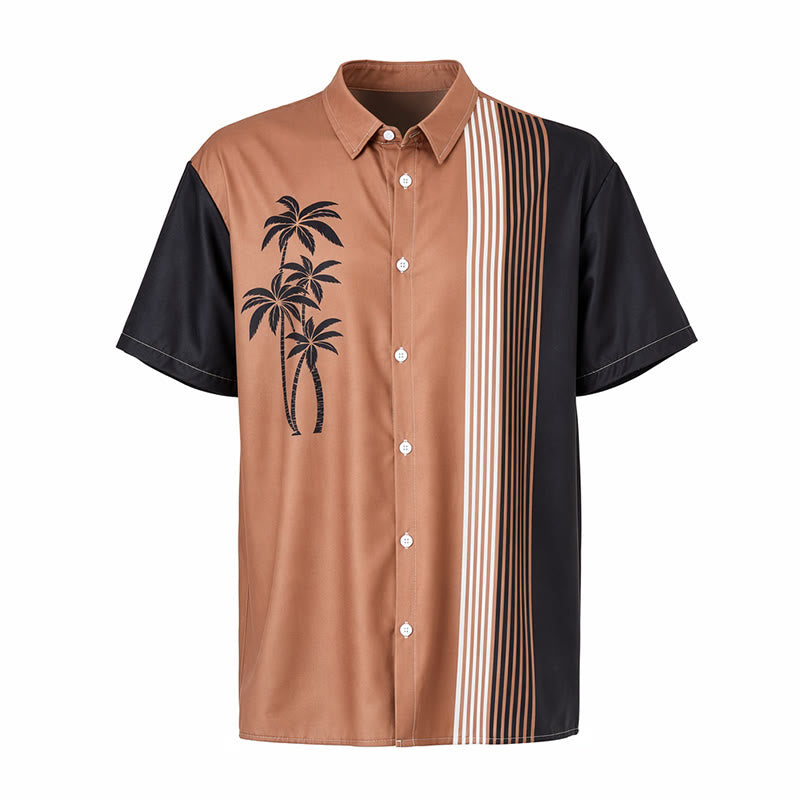 Chemise hawaïenne décontractée pour homme, motif palmiers et blocs de couleurs - image 9