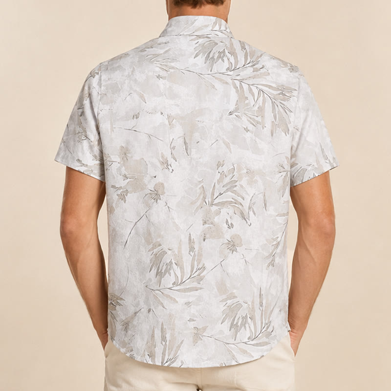 Chemise décontractée pour homme, style vintage, grise, à imprimé floral et feuilles, style clair et mature. - image 2