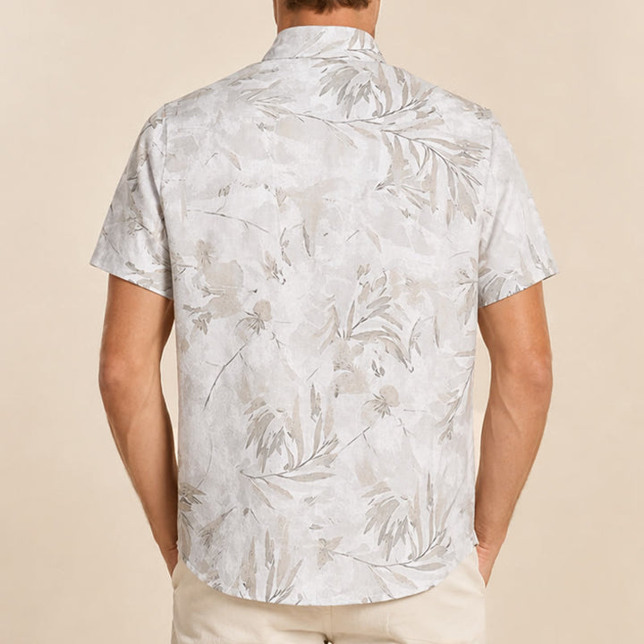 Chemise décontractée pour homme, style vintage, grise, à imprimé floral et feuilles, style clair et mature. - image 2