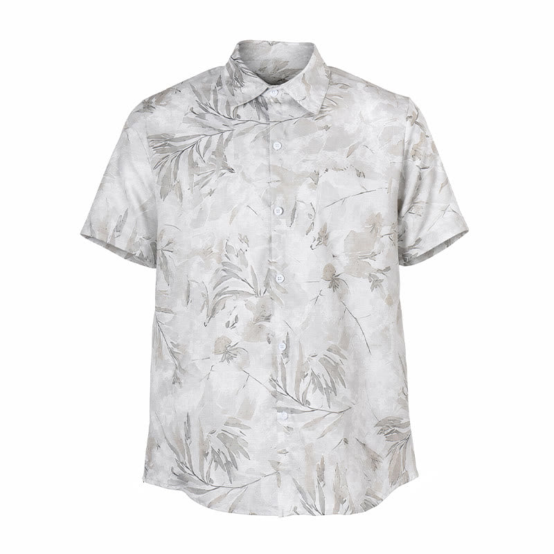 Chemise décontractée pour homme, style vintage, grise, à imprimé floral et feuilles, style clair et mature. - image 8