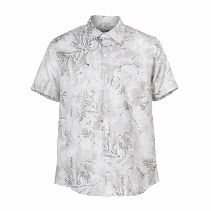 Chemise décontractée pour homme, style vintage, grise, à imprimé floral et feuilles, style clair et mature. - image 8