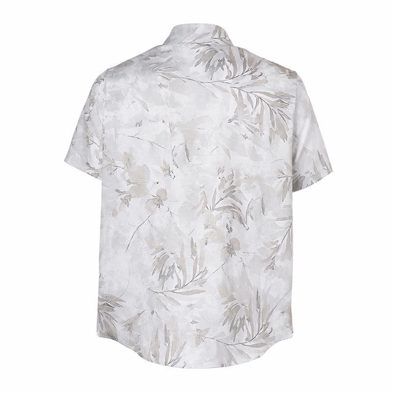 Chemise décontractée pour homme, style vintage, grise, à imprimé floral et feuilles, style clair et mature. - image 9