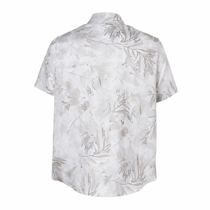 Chemise décontractée pour homme, style vintage, grise, à imprimé floral et feuilles, style clair et mature. - image 9