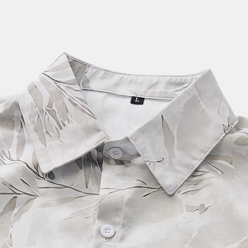 Chemise décontractée pour homme, style vintage, grise, à imprimé floral et feuilles, style clair et mature. - image 4