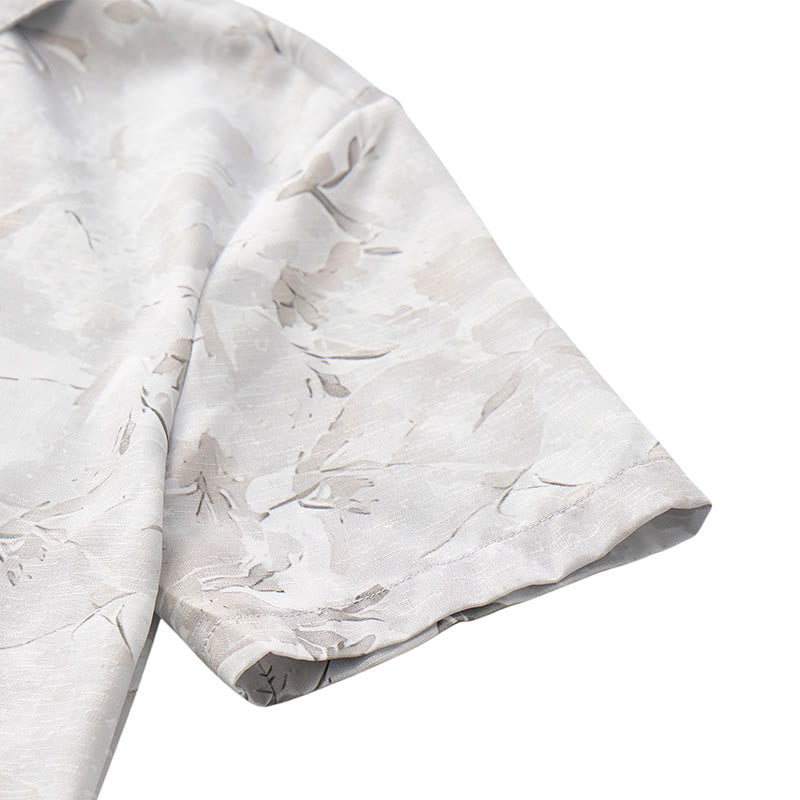 Chemise décontractée pour homme, style vintage, grise, à imprimé floral et feuilles, style clair et mature. - image 7