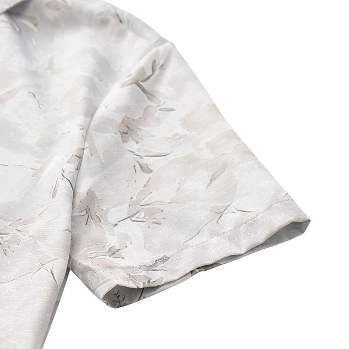Chemise décontractée pour homme, style vintage, grise, à imprimé floral et feuilles, style clair et mature. - image 7