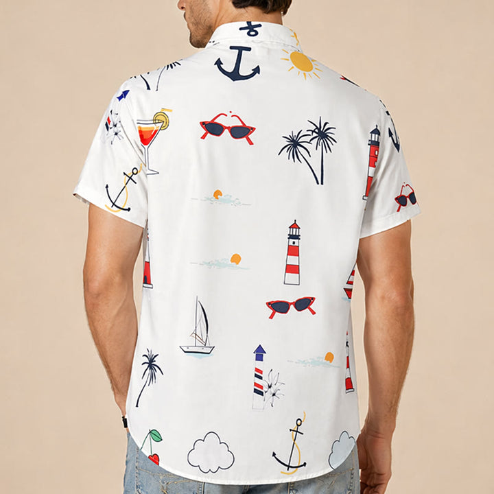 Chemise d'été hawaïenne à manches courtes pour homme, imprimé palmiers, style marin. - image 2