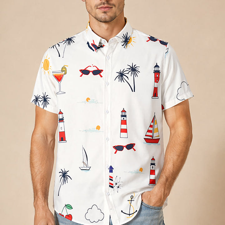 Chemise d'été hawaïenne à manches courtes pour homme, imprimé palmiers, style marin. - image 1