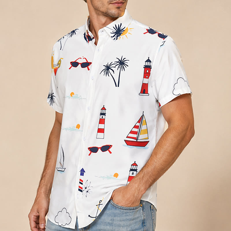 Chemise d'été hawaïenne à manches courtes pour homme, imprimé palmiers, style marin. - image 3