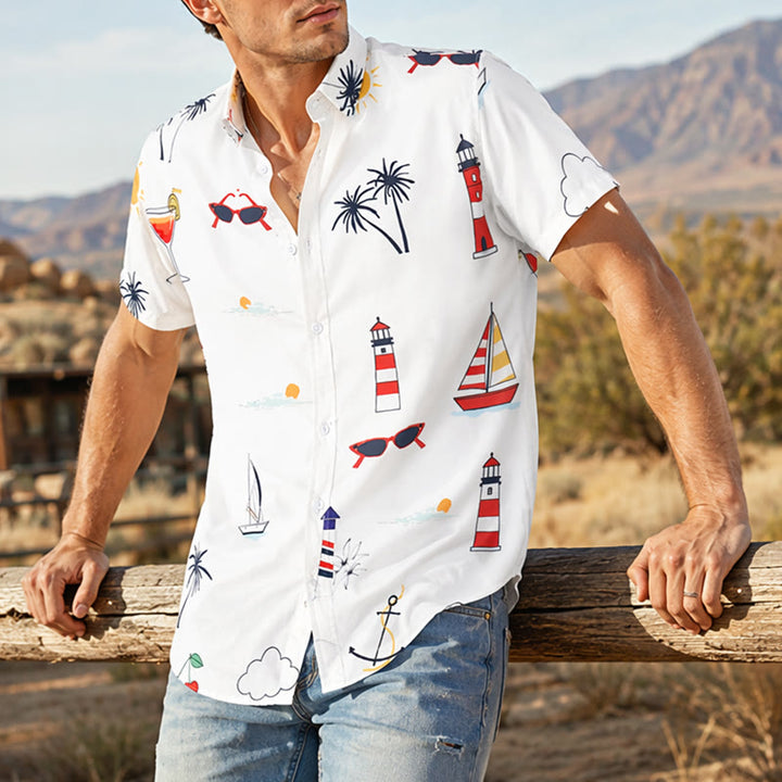 Chemise d'été hawaïenne à manches courtes pour homme, imprimé palmiers, style marin. - Style n° 1 - 4XL - image 0
