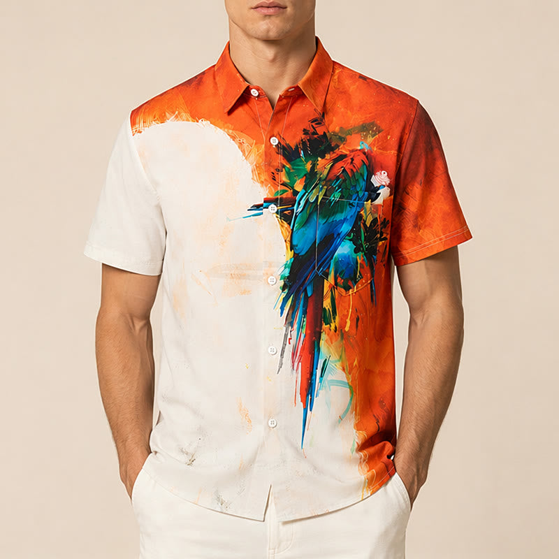 Chemise hawaïenne homme à motif perroquet graffiti coloré - image 1