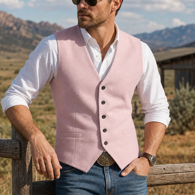 Gilet de cérémonie en lin à col en V pour garçons d'honneur, mariage à la plage - Rose - 3XL - image 6