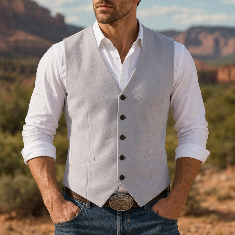 Gilet de cérémonie en lin à col en V pour garçons d'honneur, mariage à la plage - Gris clair - 3XL - image 0