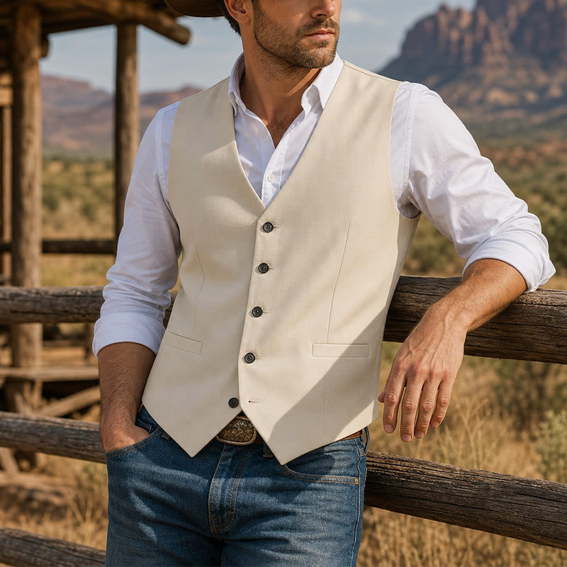 Gilet de cérémonie en lin à col en V pour garçons d'honneur, mariage à la plage - Jaune - 3XL - image 5