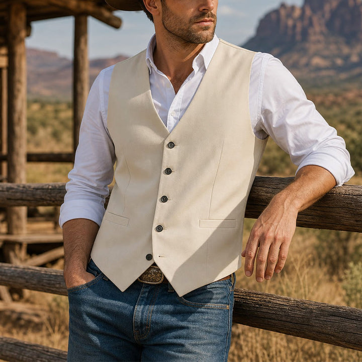 Gilet de cérémonie en lin à col en V pour garçons d'honneur, mariage à la plage - Jaune - 3XL - image 5