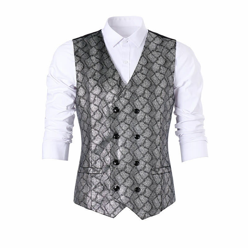 Gilet de costume luxueux à motif peau de serpent métallisé - image 10