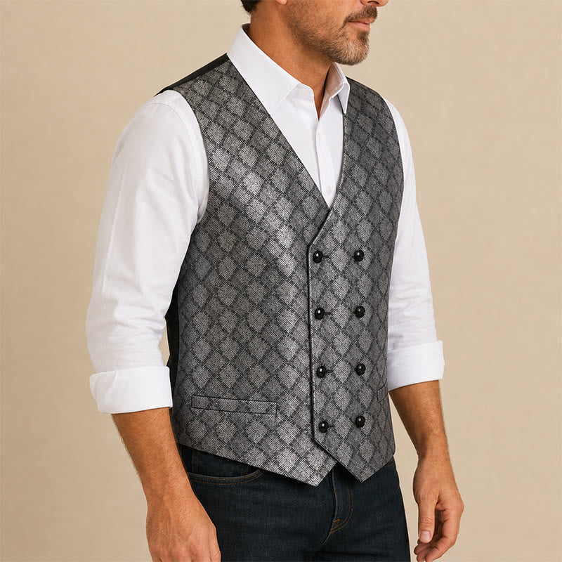 Gilet de costume luxueux à motif peau de serpent métallisé - image 3