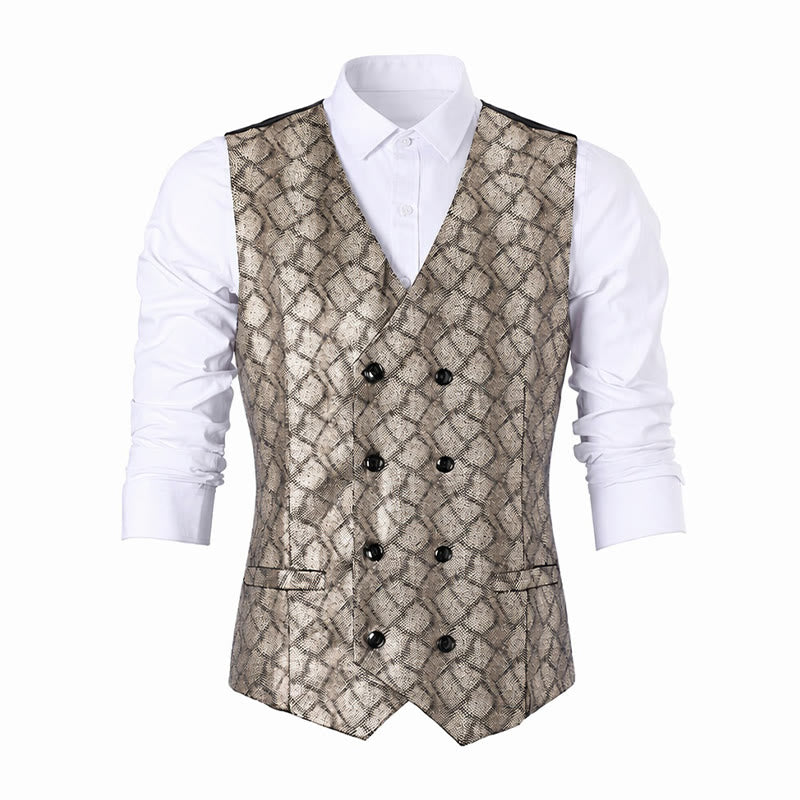 Gilet de costume luxueux à motif peau de serpent métallisé - image 12