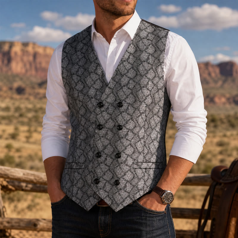 Gilet de costume luxueux à motif peau de serpent métallisé - Argent - 3XL - image 0